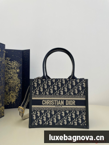 SMALL DIOR BOOK TOTE Ecru and Blue Dior Oblique Embroidery M1265ZRI