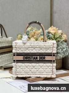 SMALL DIOR BOOK TOTE Ice Cannage Shearling M1296ZRG