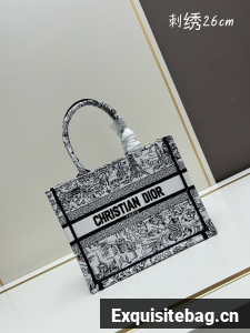 SMALL DIOR BOOK TOTE White and Black Paris Allover Embroidery M1296ZRf gray