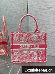 Small Dior Book Tote Candy Pink Toile de Jouy Embroidery M1265Z