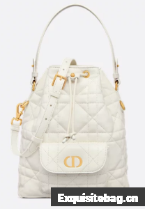 Small Dior Caro Bucket Bag Macrocannage Lambskin M3372 Latte 