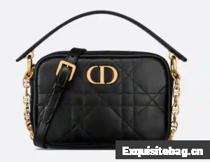 Small Dior Caro Top Handle Camera Bag Black Macrocannage Calfskin M3352U