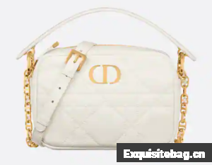 Small Dior Caro Top Handle Camera Bag Latte Macrocannage Calfskin M3352U