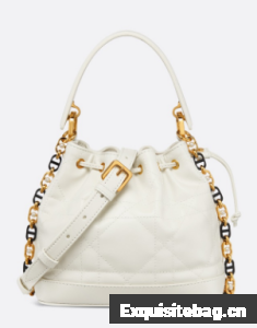 Small Dior Jolie Bucket Bag Latte Calfskin and Macrocannage Lambskin M2780UN