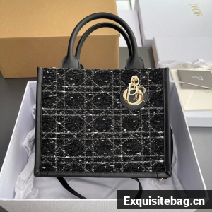 Small Dior Toujours Bag Black Cannage Tweed M1325OW