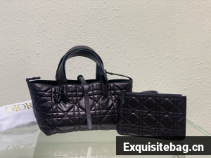 Small Dior Toujours Bag Black Macrocannage Crinkled Calfskin M2822O