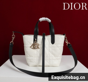 Small Dior Toujours Vertical Tote Bag M2835OSNW white&black