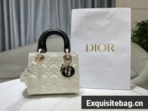Small Lady Dior Bag Two-Tone Latte and black Cannage Cannage Lambskin M0531ON