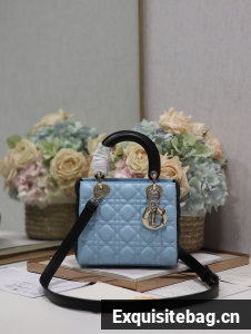 Small Lady Dior Bag Two-Tone Sky Blue and Steel Gray Cannage Lambskin M0531ON