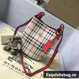 BURBERRY Banner small vintage check and leather tote Bag 9657 red