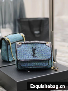 SAINT LAUREN NIKI SMALL CHAIN BAG IN Tweed LEATHER 933151 blue