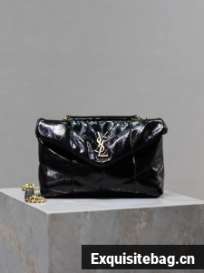 SAINT LAUREN PUFFER SMALL CHAIN BAG IN PATENT Y779223 BLACK