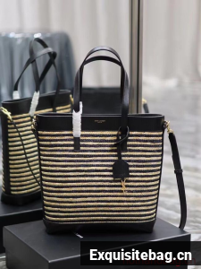 SAINT LAUREN RIVE GAUCHE TOTE BAG IN RAFFIA AND LEATHER Y860307 apricot&black