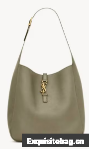 SAINT LAURENT LE 5 A 7 SUPPLE LARGE IN GRAINED LEATHER 753837 STRONG MOSS