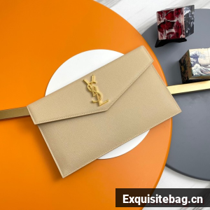 SAINT LAURENT UPTOWN POUCH IN GRAIN LEATHER 565739 DARK BEIGE