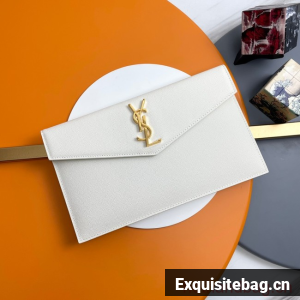 SAINT LAURENT UPTOWN POUCH IN GRAIN LEATHER 565739 WHITE