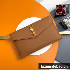 SAINT LAURENT UPTOWN POUCH IN GRAIN LEATHER 565739 brown