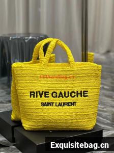 SAINT LAURENT RIVE GAUCHE SUPPLE TOTE BAG IN RAFFIA CROCHET 688864 yellow