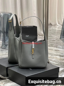 SAINT LAUREN LE 5 A 7 SOFT SMALL HOBO BAG IN SMOOTH LEATHER 713938 gray