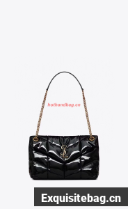 SAINT LAUREN PUFFER SMALL CHAIN BAG IN QUILTED PATENT Y777476 black
