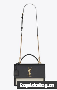 SAINT LAUREN SUNSET MEDIUM TOP HANDLE IN SMOOTH LEATHER 634723 BLACK