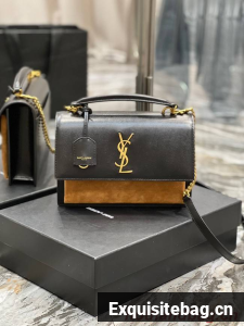 SAINT LAUREN SUNSET MEDIUM TOP HANDLE IN SMOOTH LEATHER 634723 BLACK&brown