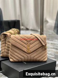 SAINT LAURENT LOULOU CHAIN BAG IN QUILTED Y SUEDE 487216 TAUPE