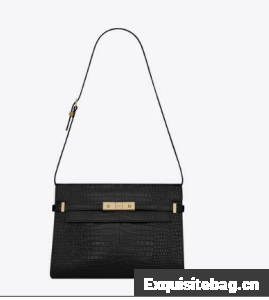 SAINT LAURENT MANHATTAN SHOULDER BAG IN CROCODILE-EMBOSSED SHINY LEATHER 579271 BLACK