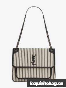 SAINT LAURENT NIKI MEDIUM CHAIN BAG IN CANVAS 633150 CREAM ET NOIR
