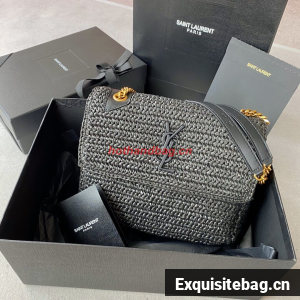 SAINT LAURENT NIKI MEDIUM CHAIN BAG IN RAFFIA 498894 BLACK