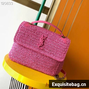 SAINT LAURENT NIKI MEDIUM CHAIN BAG IN RAFFIA 498894 Plum