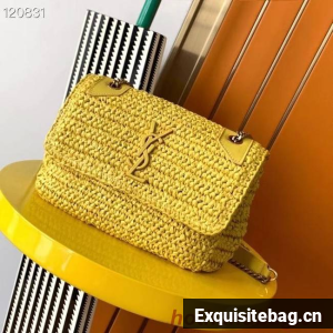 SAINT LAURENT NIKI MEDIUM CHAIN BAG IN RAFFIA 498894 yellow
