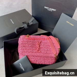 SAINT LAURENT NIKI SMALL CHAIN BAG IN RAFFIA 498892 ROSE