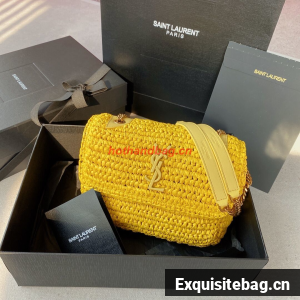 SAINT LAURENT NIKI SMALL CHAIN BAG IN RAFFIA 498892 YELLOW