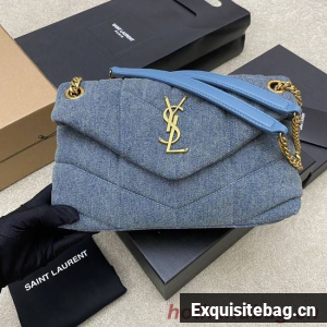 SAINT LAURENT PUFFER CHAIN BAG IN DENIM AND SMOOTH LEATHER 577476 BLUE