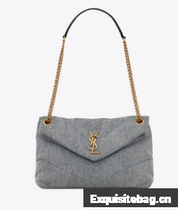 SAINT LAURENT PUFFER SMALL CHAIN BAG IN DENIM AND SMOOTH LEATHER 577476 BLUE-GRAY