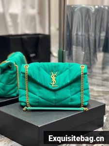 SAINT LAURENT PUFFER SMALL CHAIN BAG IN DENIM AND SMOOTH LEATHER 577476 green