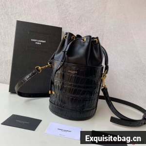 Yves Saint Laurent IN CROCODILE-EMBOSSED LACQUERED LEATHER AND LAMBSKIN Y677825 black