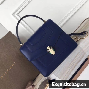 BVLGARI Original Calfskin Leather Tote Bag 3781 Blue