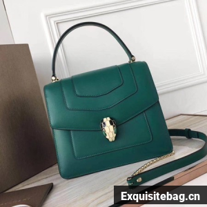 BVLGARI Original Calfskin Leather Tote Bag 3781 Green