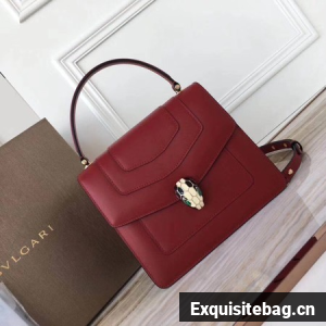 BVLGARI Original Calfskin Leather Tote Bag 3781 Red