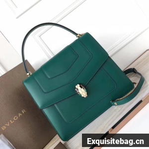 BVLGARI Original Calfskin Leather Tote Bag 3782 Green