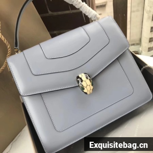 BVLGARI Original Calfskin Leather Tote Bag 97524 Light blue