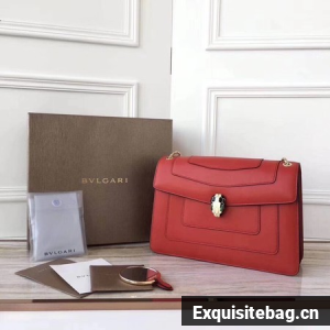 BVLGARI Serpenti Forever Original Calfskin Leather Shoulder Bag 3780 Red