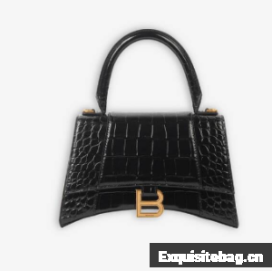 Balenciaga HOURGLASS SMALL TOP HANDLE BAG crocodile embossed calfskin B108895E black