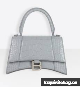 Balenciaga HOURGLASS SMALL TOP HANDLE BAG crocodile embossed calfskin B108895E grey