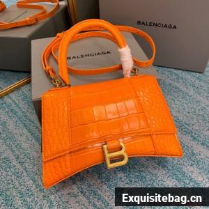 Balenciaga HOURGLASS SMALL TOP HANDLE BAG crocodile embossed calfskin B108895E orange
