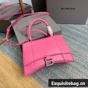 Balenciaga HOURGLASS SMALL TOP HANDLE BAG crocodile embossed calfskin B108895E pink