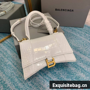Balenciaga HOURGLASS SMALL TOP HANDLE BAG crocodile embossed calfskin B108895E white