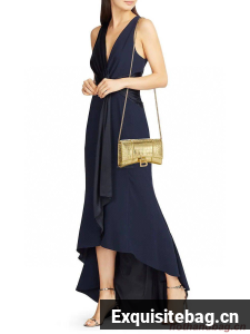 Balenciaga HOURGLASS Wallet With Chain Crocodile Embossed 656050 Gold